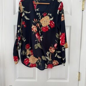 West Kei Floral Wrap Blouse - Black and Red